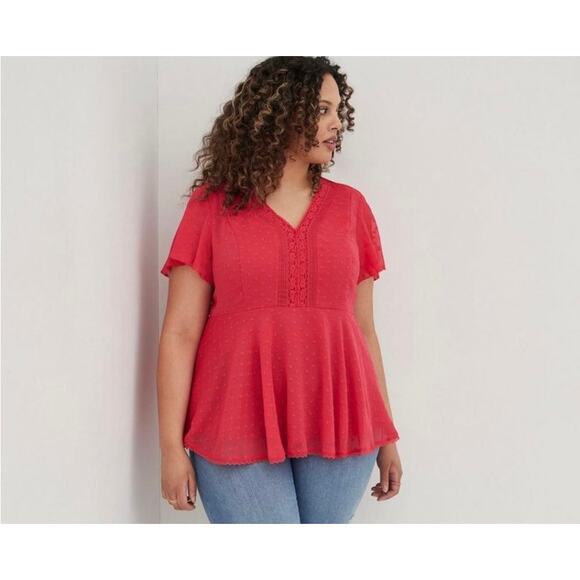 TORRID Blouse | Dark Pink Peplum Top Flutter Sleeve | SIZE 2 - Picture 3 of 10